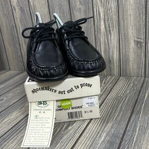 SAS Women Siesta Black Leather Comfort Shoes 0038-0202 Sz 9.5 Nurse‎ Mom Grandma